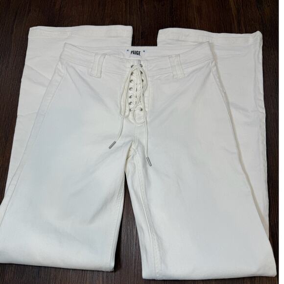 PAIGE Women's Jeans Size 29 High Rise Lace Up Straight Leg Denim White - Picture 1 of 4